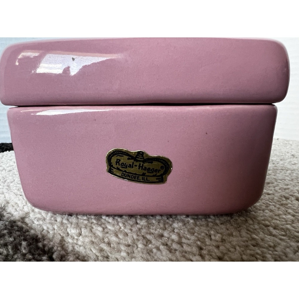 HAEGER PINK SQUARE TRINKET BOX w/ LID, USA 926 - Picture 2 of 10